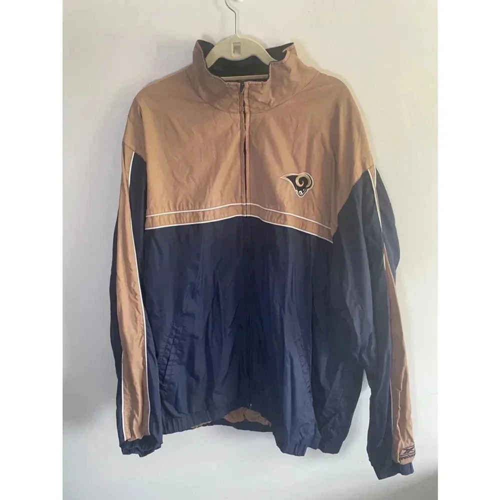 Men's Vintage Reebok St Louis Rams Football Jacket XXL Blue Tan EUC!‎ 0205